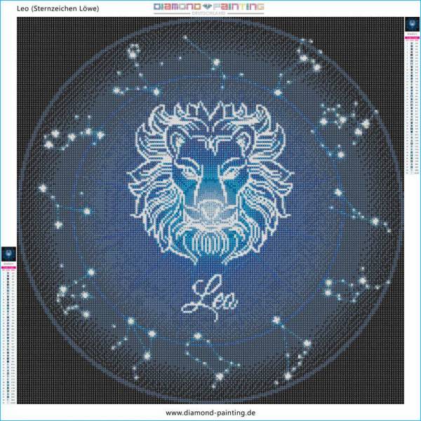 Vorlage (ohne Steine) Sternzeichen Löwe, Glow in the dark - Nachtleuchtend, 60x60cm,  45 Farben, für runde Steine, Vollbild