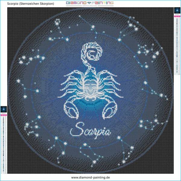 Sternzeichen Skorpion, Glow in the dark - Nachtleuchtend, runde Steine, 60x60cm,  45 Farben, Vollbild
