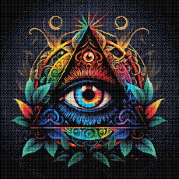 Midjourney A.i Art - Auge Illuminati, 65x65cm, 39 Farben, runde Steine, Vollbild