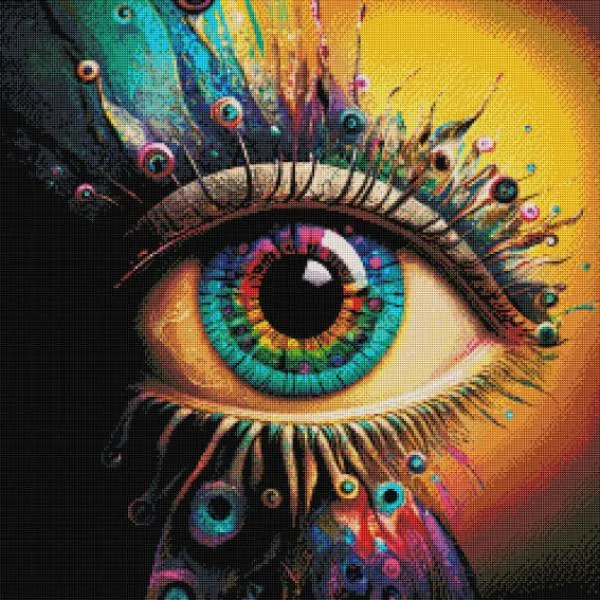 Midjourney A.i Art - Colorful Eye, 70x70cm, 60 colours, round stones, full image