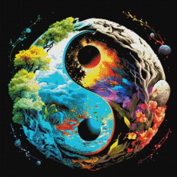 Midjourney A.i Art - Yin & Yang, 70x70cm, 50 Farben, runde Steine, Vollbild