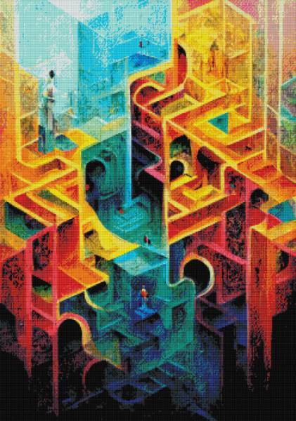 Color out of Place - Maze, 70x100cm, 50 Farben, runde Steine, Vollbild