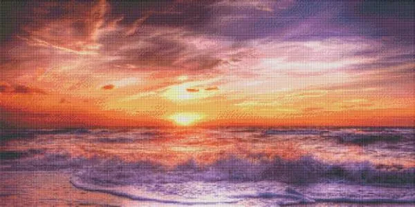 Diamond Painting picture, evening walk on the beach, 100x50cm, 55 colours, round stones, full picture