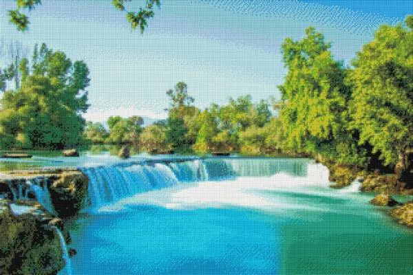 Diamond Painting Bild, Idyllischer Wasserfall, 90x60cm, 55 Farben, runde Steine, Vollbild