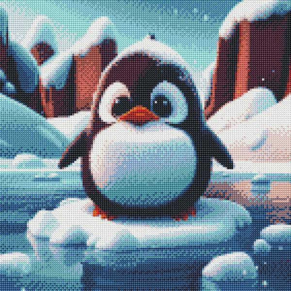 Diamond Painting Bild, Pinguin, runde Steinchen, 40x40cm, 25 Farben, Vollbild