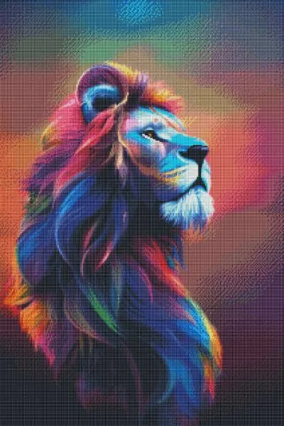 Diamond Painting picture, colourful lion, 60x90cm, 70 colours, round stones, full picture
