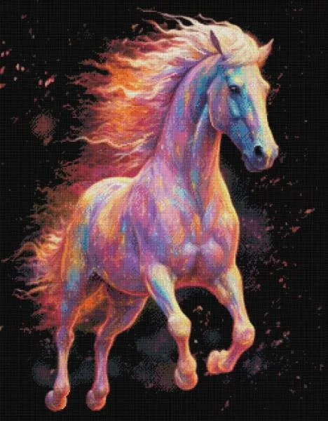 Diamond Painting Bild, Horse and Fire, 70x90cm, 70 Farben, runde Steine, Vollbild
