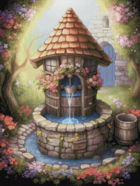Diamond Painting Bild, Wunschbrunnen, runde Steinchen, 75x100cm, 70 Farben, Vollbild