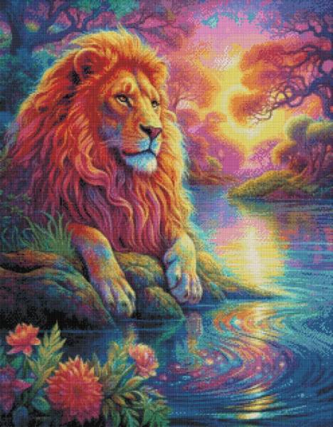 Diamond Painting Bild, Farbenfroher Löwe, runde Steinchen, 70x90cm, 70 Farben, Vollbild