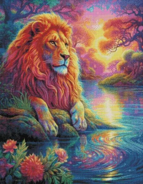 Diamond Painting picture, Colourful lion, 70x90cm, 70 colours, round stones, full picture