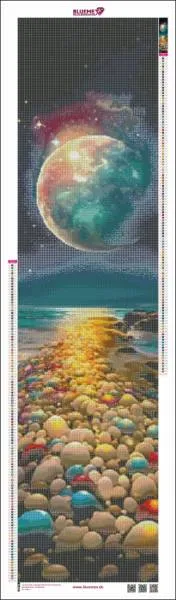 Karen Landsmann, Moonlight Path, 40x159cm, 120 Farben, runde Steine, Vollbild