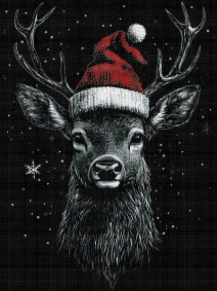 Diamond Painting Bild, Weihnachtshirsch, 60x80cm, 16 Farben, runde Steine, Vollbild