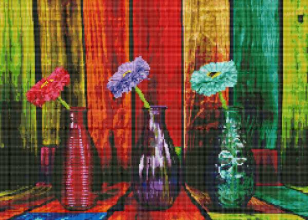 Diamond Painting Bild, Farbenfrohe Vasen, runde Steinchen, 61 Farben inkl. 4 AB, 50x70cm, Vollbild