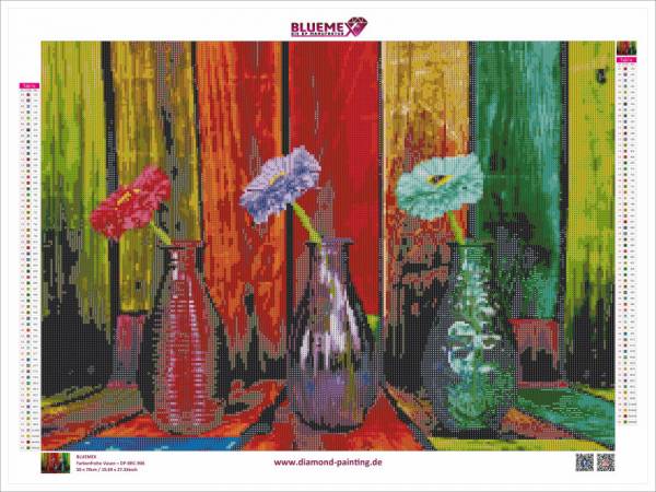 Diamond Painting Bild, Farbenfrohe Vasen, runde Steinchen, 61 Farben inkl. 4 AB, 50x70cm, Vollbild