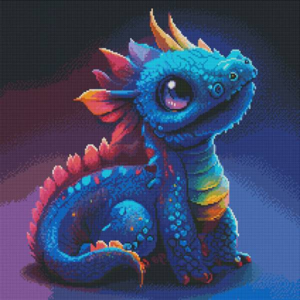 Diamond Painting Bild, blaues Drachenbaby, runde Steinchen, 50 Farben, 60x60cm, Vollbild