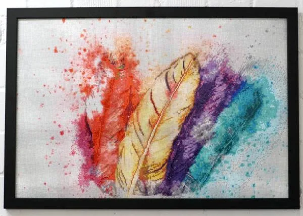 Diamond Painting Bild, Bunte Federn, 75x50cm, 63 Farben, eckige Steine, Vollbild