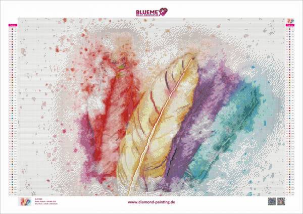 Diamond Painting Bild, Bunte Federn, runde Steinchen, 50x75cm, 66 Farben, Vollbild