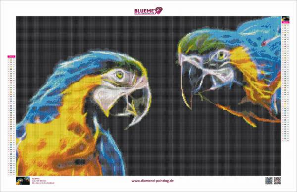 Diamond Painting picture, Macaws, round stones, 50x83cm, 51 colours, full picture