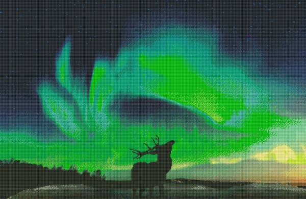 Diamond Painting Bild, Nordlichter, nachtleuchtend, runde Steinchen, 65x100cm, 71 Farben inkl. 7 Glow, Vollbild