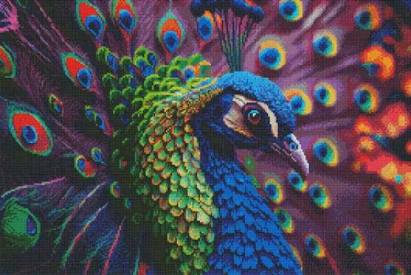 Diamond Painting Bild, Edler Pfau, runde Steinchen, 50x75cm, 63 Farben inkl. 4 AB, Vollbild