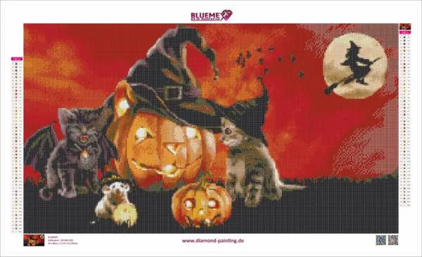 Diamond Painting Bild, Halloween, 80x45cm, 51 Farben, runde Steine, Vollbild