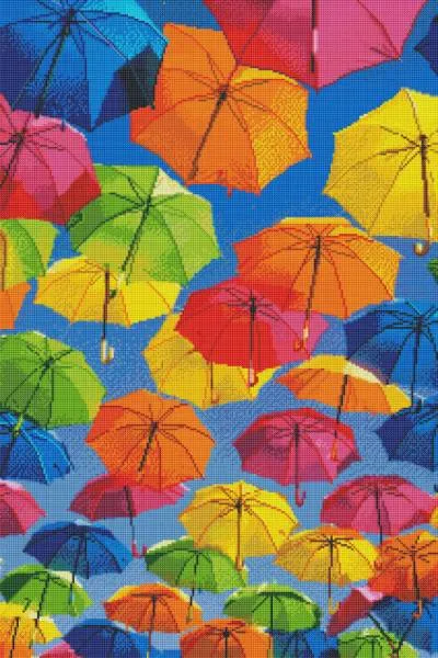 Diamond Painting picture, colorful umbrellas, 60x90cm, 70 colors incl. 6 AB, round stones, full picture