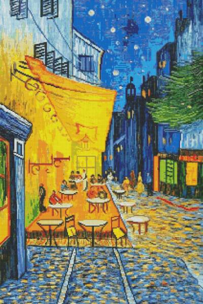 Vincent van Gogh - Caféterrasse am Abend, runde Steinchen, 60x90cm, 73 Farben inkl. 6 AB, Vollbild