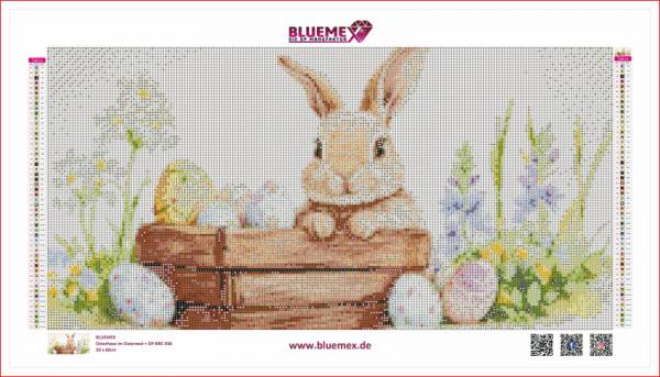 Diamond Painting Bild, Osterhase, eckige Steinchen, 60x30cm, 49 Farben inkl. AB & Feensteine, Vollbild