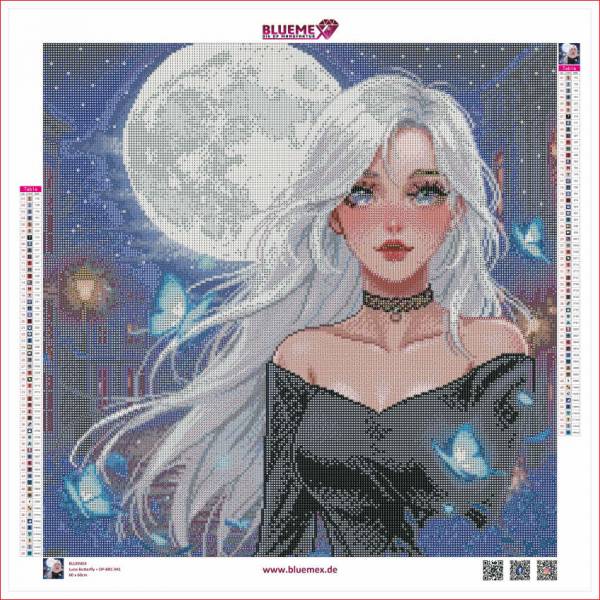 Michaela Klimes, Luna Butterfly, runde Steinchen, 60x60cm, 56 Farben inkl. AB & Feensteine, Vollbild