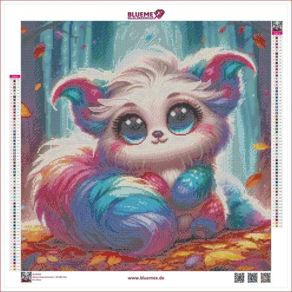Michaela Klimes, Kleines Glubschmonster, 60x60cm, 61 Farben inkl. AB & Feensteine, runde Steine, Vollbild