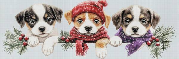 Diamond Painting Bild, Hundebabies, 120x40cm, 68 Farben inkl. AB & Feensteine, runde Steine, Vollbild