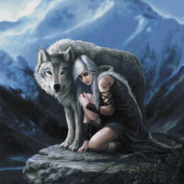 Anne Stokes, Protector, 80x80cm, 58 Farben, runde Steine, Vollbild