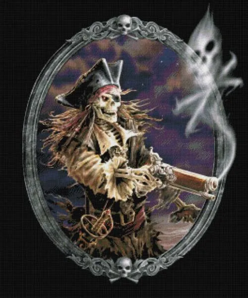 Anne Stokes, Smoking Gun Skeleton, 75x90cm, 60 Farben, runde Steine, Vollbild