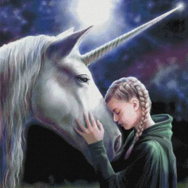 Anne Stokes, The Wish, 70x70cm, 55 Farben, runde Steine, Vollbild