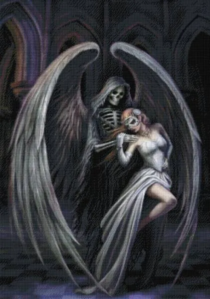 Anne Stokes, Dance with Death, 70x100cm, 60 Farben, runde Steine, Vollbild