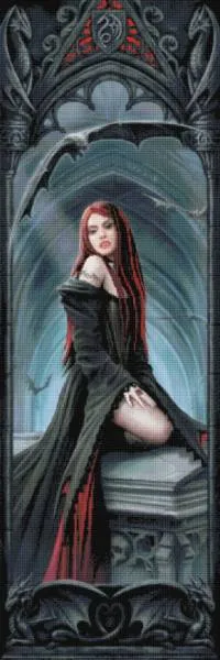 Anne Stokes, Await the Night, 50x150cm, 77 Farben inkl. AB & Feensteine, runde Steine, Vollbild