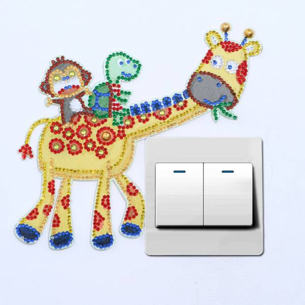 Deco for the light switch, giraffe, painting set complete with rhinestones and special stones