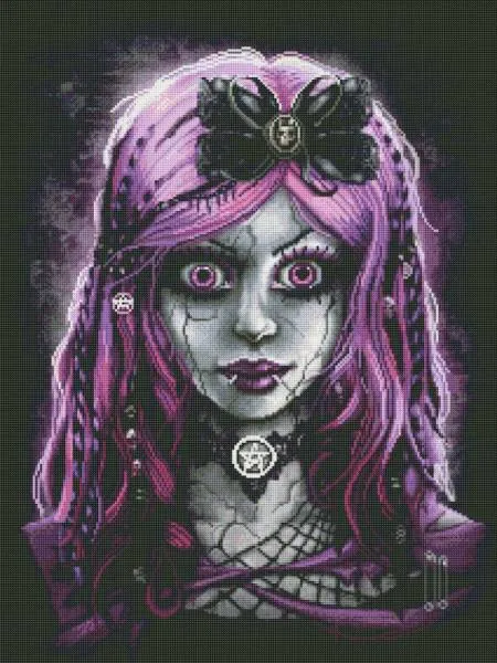 Sarah Richter, Gothic Doll, 60x80cm, 45 colors incl. 3 AB, round stones, full picture