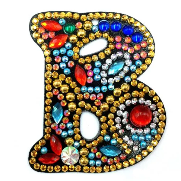 Keyring, letter B, painting set complete with rhinestones and special stones