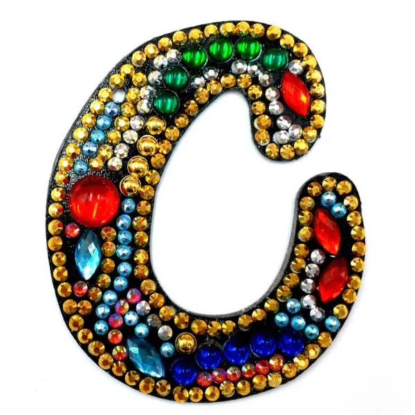 Keyring, letter C, painting set complete with rhinestones and special stones