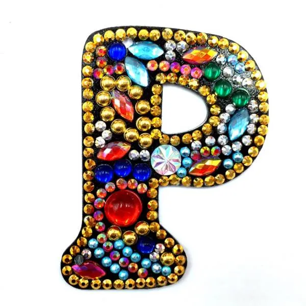 Schlüsselanhänger, Buchstabe P, Painting-Set komplett mit Strass und Sondersteinchen