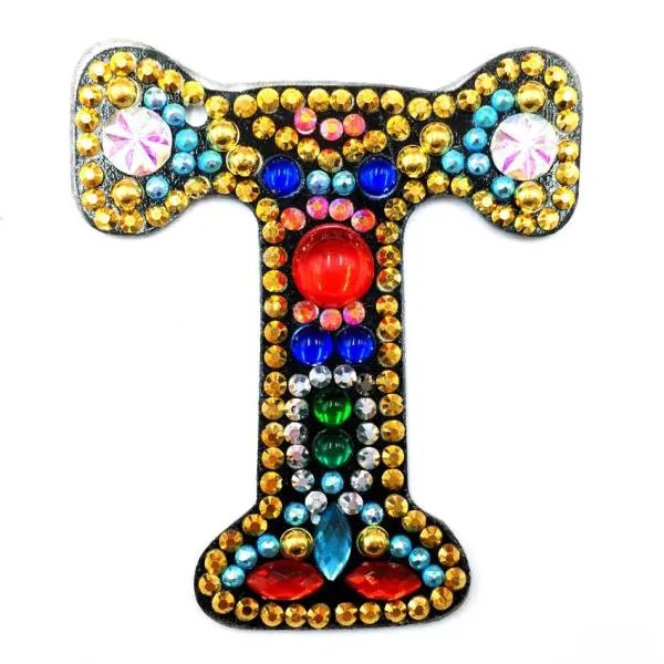 Keyring, letter T, painting set complete with rhinestones and special stones