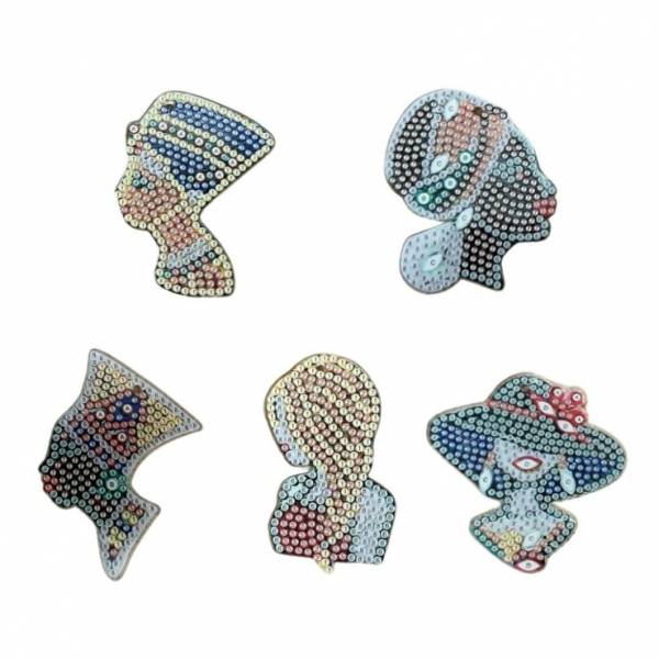 Keyring set, consisting of 5 pendants, motif heads, painting-set complete with rhinestones