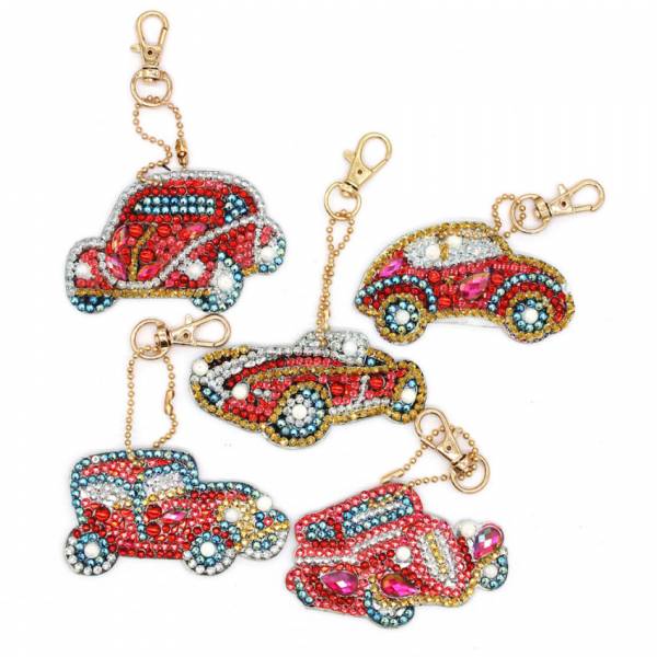 Schlüsselanhänger-Set, bestehend aus 5 Anhängern, Motiv Autos, Painting-Set komplett