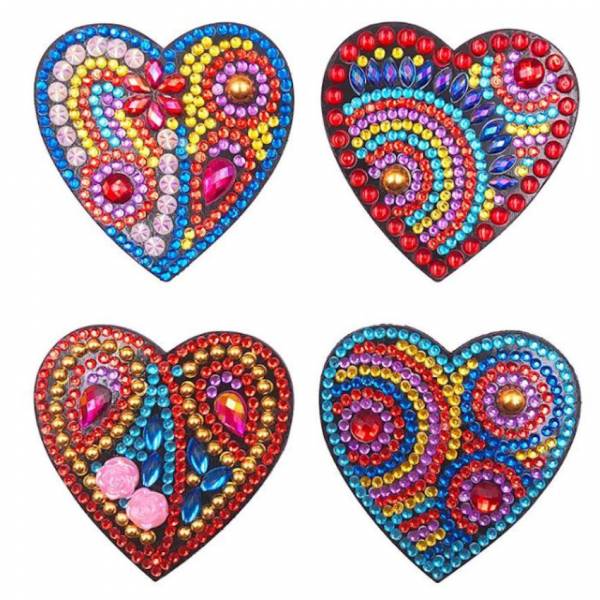 Set, bestehend aus 4 Magneten, Motiv Herzen, Painting-Set komplett mit Strass Steinchen