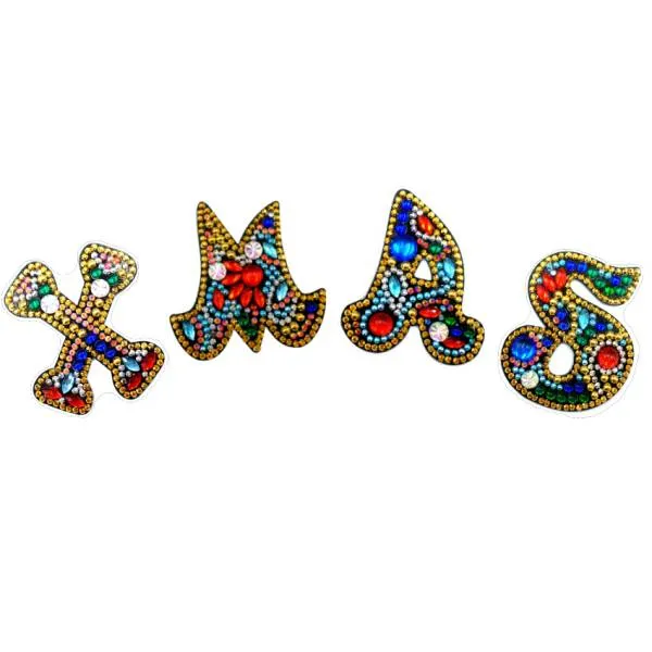 Schlüsselanhänger Schriftzug XMAS, Painting-Set komplett mit Strass und Sondersteinchen