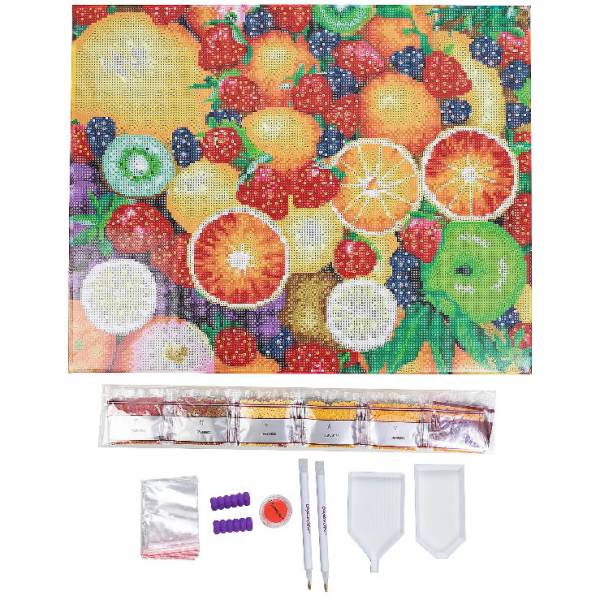 Crystal Art Kit, auf Keilrahmen gespannt, Summer Fruits, runde Steine, ca. 50x40cm, Vollbild