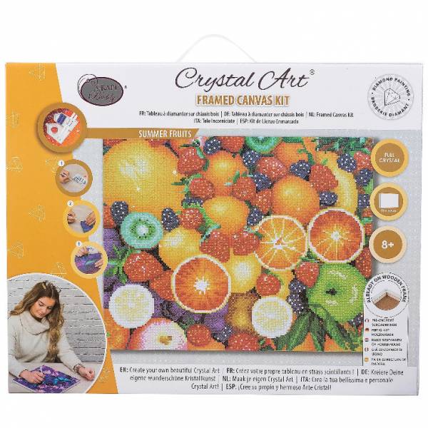 Crystal Art Kit, auf Keilrahmen gespannt, Summer Fruits, runde Steine, ca. 50x40cm, Vollbild