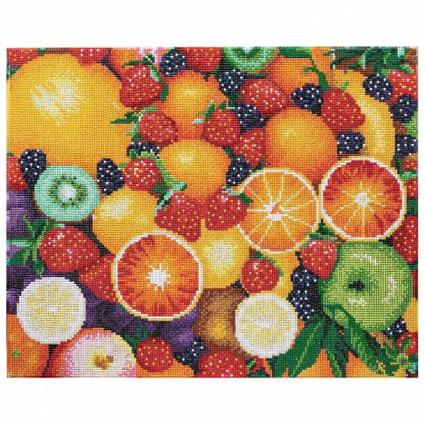 Crystal Art Kit, auf Keilrahmen gespannt, Summer Fruits, runde Steine, ca. 50x40cm, Vollbild