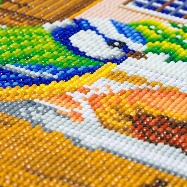 Diamond Painting Bild auf Keilrahmen gespannt, Hungry Birds (Vogelfütterung), runde Diamanten, ca. 30x30cm, Vollbild